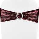 Chair Sashes Sequin Stretch Chair Bands Spandex Polyester Bows for Party Hotel Wedding Banquets Decoration - 6 Pcs Burgundy