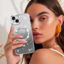 NITITOP Compatible with iPhone 14 Case Cute Clear Glitter [Compatible for MagSafe] Sparkle Bling Magnetic Plating Heart Girl Women Electroplated Frame Camera Protection Back Cover - Silver