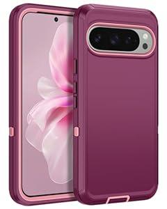 for Google Pixel 9 Pro XL Case Heavy Duty Protective Shockproof Dropproof 3-Layer Full Body Protection [Without Screen Protector] Tough Rugged Cover for Pixel 9 Pro XL, Purple/ Pink 