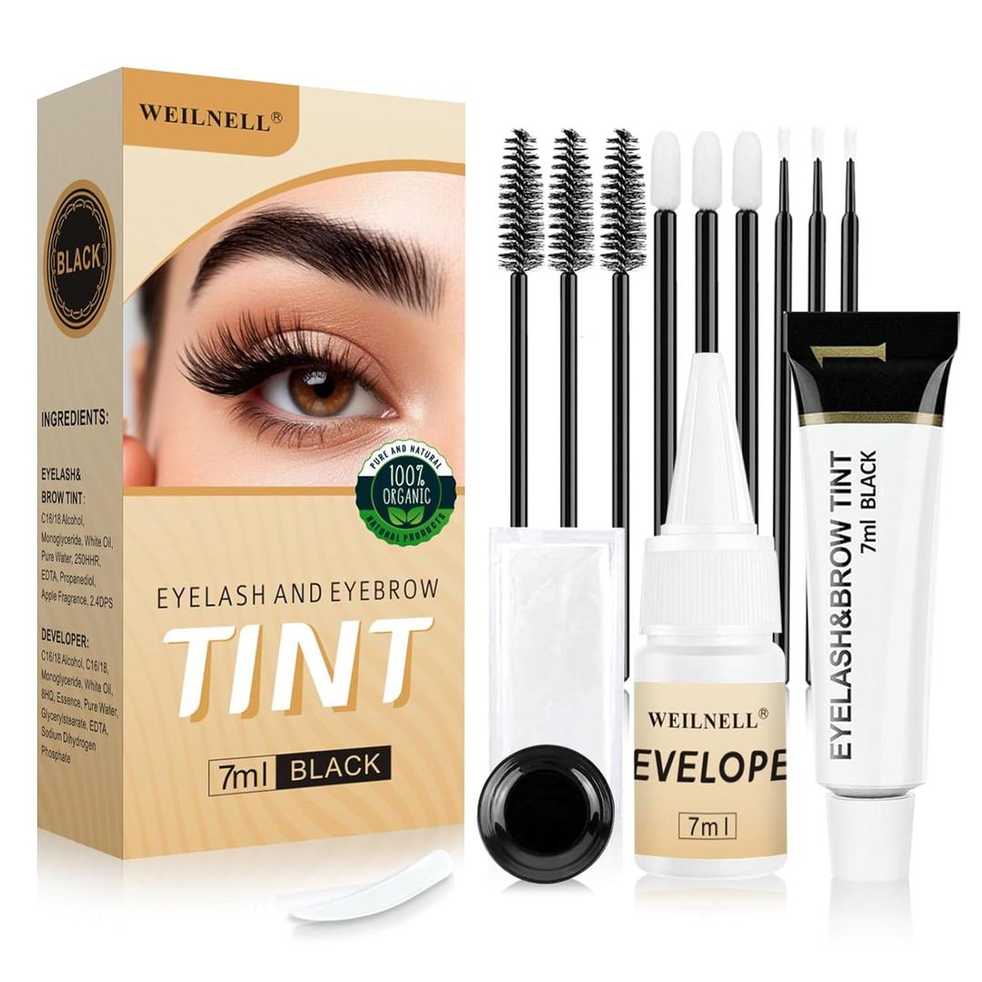 Eyelash & Eyebrow Color Kit, 2 in 1 Professional Lash & Brow Color Kit, Easy to Use with Natural Results, DIY Hair Coloring Eye Lash & Eye Brow Set for Beginner Salon Beauty 7ml (Black)