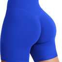 YEOREO Women's Biker Shorts Workout Gym Shorts Craze High Waist Tummy Control Hidden Scrunch Running Yoga 6" Inseam, Large, Blue