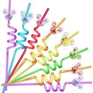 24 Glitter Mouse Ear Party Favors Reusable Drinking Straws 6 Designs Great for Theme Birthday Oh Twodles Theme Party Supplies with 2 Cleaning Brushes