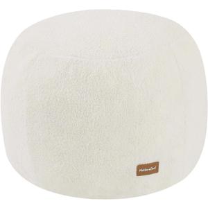 MeMoreCool Stuffed Round Pouf Ottoman Foot Rest, Floor Pouf Foot Stool with Soft Foam Chunk Filling, Small Round Ottoman Footstool Circle Footrest for Living Room, Beige