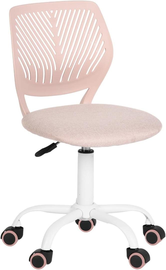 FurnitureR Writing Task Chair for Teens Boys Girls 360 Rolling Wheels Fabric Soft Pad Seat Breathable Backrest, Height Adjustable Liftup 29.5"-34.3", Morandi Pink