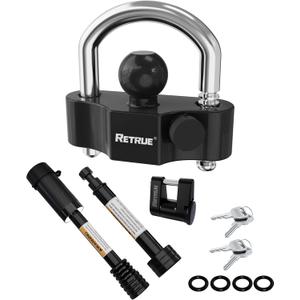 RETRUE Heavy-Duty Keyed-Alike Trailer Lock Set - Universal Coupler, Dual Hitch Receiver Pin, and Trailer Tongue Locks Included, Black