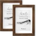 Fun Memories 4x6 Picture Frame Set of 2, Natural Solid Walnut Wood Photo Frame with HD Tempered Glass, Modern Simple 4x6 Wooden Frame Matted to 3.5x5, Wall or Tabletop Display, 4x6 - 2P