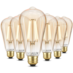 Sigalux Edison Bulbs, E26 LED Bulb 60 Watt Dimmable Vintage Light Bulbs, LED Filament Amber Light Bulb with 90 CRI, ST19 Antique Old Fashioned Retro Light Bulb 2700K Soft White, 9W, 700LM, 6 Pack