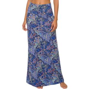 EXCHIC Women's Boho Flod Over Long Maxi Skirt Elastic High Waisted Long Skirts for Women (7, Large)