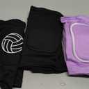 Sosation 2 Set Volleyball Knee Pads and Volleyball Arm Sleeves with Protection Pad Compression Forearm Wrist Guard with Thumb Hole Soft Breathable for Hitting Passing (Black, Purple)