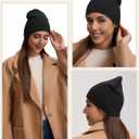 100% Cotton Beanie Hat for Men Women, Cuffless Soft Knit Warm Winter Hats Fisherman Beanies Skull Cap Unisex (Black)