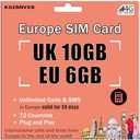 Prepaid SIM Card for Europe Travel - 10GB in UK / 6GB 4G High Speed Data Roaming in 71 Europen Countries for 30 Days, Unlimited Calls & Texts with UK Phone Number, No Need Activation,Plug and Play