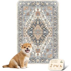 nunubaby Washable Pee Pads for Dogs, Stylish, Non-Slip and Leak-Proof Pee Pads. Reusable Potty Pads for Dogs for Crates and Floors (Beige/Multi, 24" x36" )