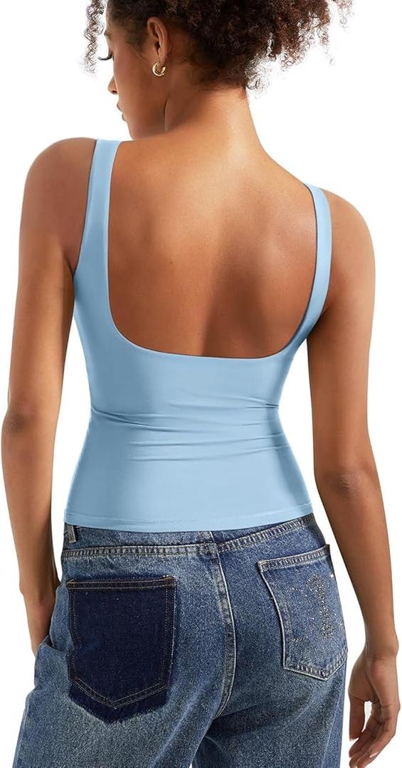 SUUKSESS Women Padded Open Back Boat Neck Tank Tops Double Lined Basic Shirts Size XS
