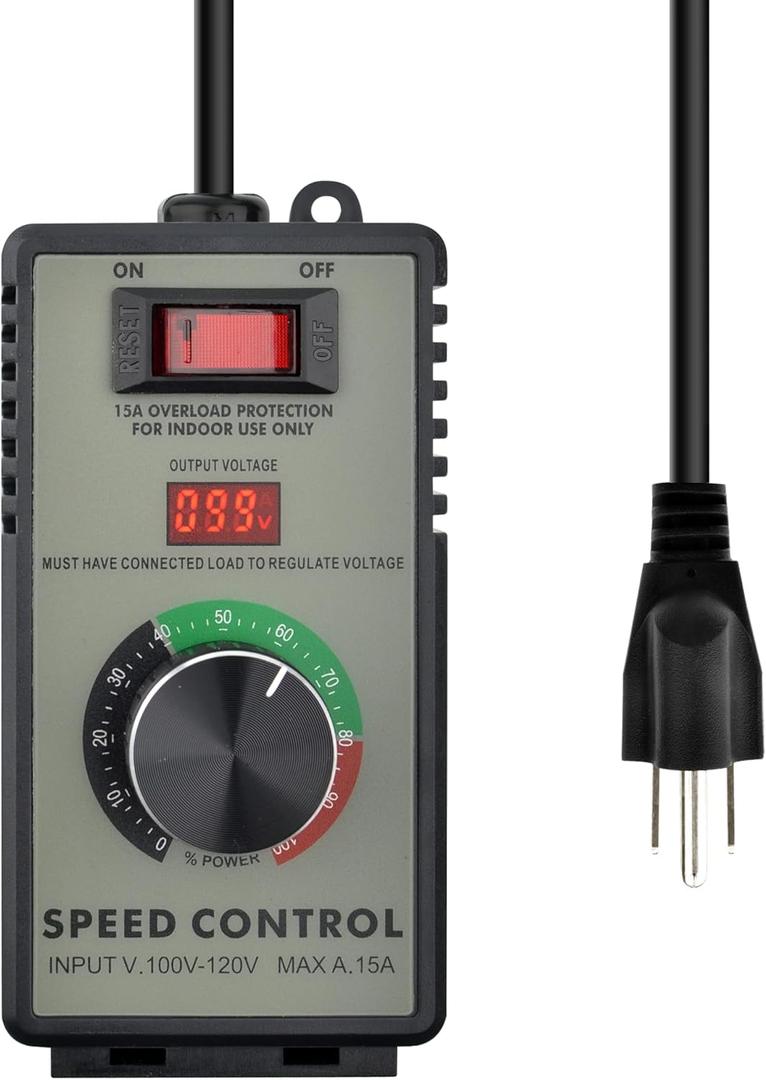 Motor Speed Controller AC 120V 15A Variable Adjuster for Electric Fan Router Duct Exhaust Rheostat, Router Duct Exhaust Ceiling Fan, Variablec Voltage Regulator