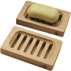 Bamboo Soap Dish  2-Pack Self-Draining Soap Dish for Shower  Natural Bamboo Wood Tray for Bathroom with Drainage  Wooden Holder for Kitchen, Bath, Sink