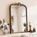 TETOTE Antique Brass Arched Mirror for Wall 16 x 24 Vintage Gold Frame Baroque French Ornate Mantle Mirror for Fireplace Bathroom Living Room Bedroom Decor, French Cleat Mount (24"L x 16"W, Antique Gold)