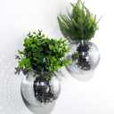 Maxcheck 2 Pcs Disco Ball Planter 4.7 Inch Mirror Disco Ball Wall Hanging Planter Glass Vase Boho Flower Pots Plant Terrariums for Indoor Outdoor Home Decorations (Silver)