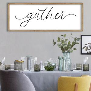 FZMHASLWW Gather Sign Wall Decor 40"15" Large Wooden Framed for Dining Room Simple Home Kitchen Hanging Art (Wood)