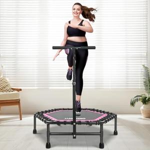 ONETWOFIT 45" Rebounder Trampoline for Adults, Silent Mini Trampoline Indoor Exercise Fitness Trampoline Bungee Rebounder Workout Max Load 330lbs (45IN-Pink-with-Handle)