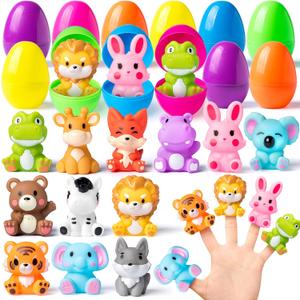 12 Pack Prefilled Easter Eggs with Finger Puppets, Prefilled Easter Eggs with Toys for Easter Egg Hunts, Basket Stuffers, Party Favors, Classroom Prizes, Easter Gifts for Kids and Toddlers