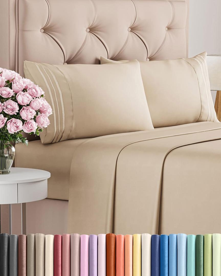 Queen Size 4 Piece Sheet Set - Comfy Breathable & Cooling Bed Sheets Set - Hotel Luxury Bedding for Women, Men, Kids, Teens, Boys & Girls - Deep Pockets, Ultra-Soft, Wrinkle Free - Oeko-Tex - Cream