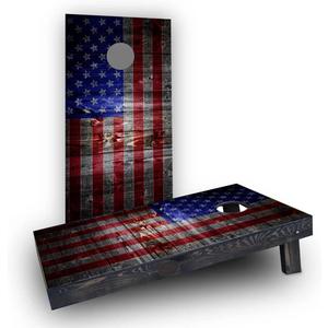Cornhole Board Set: American Flag Dark Wood Custom Cornhole Boards Game Set. Perfect for Backyard, Beach, Park, Tailgates.