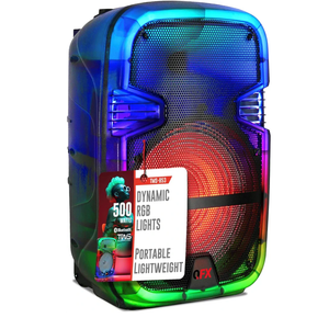 Crystal Clear Sound, Bright Party Lights, Portable & Easy to Use | 8" Rechargeable Bluetooth PA Karaoke Loud Party Speaker, 5Hour Playtime | TWS, USB, TF, AUX, FM Radio | QFX | TMS853