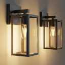 Outdoor Wall Lights, 12.4 Inch Waterproof Lanterns with Frame and Clear Glass Shade, Exterior Front Porch Lights Matte Black Wall Sconce, Modern Mounted Lighting for Patio Entryway Hallway, 2 Pack