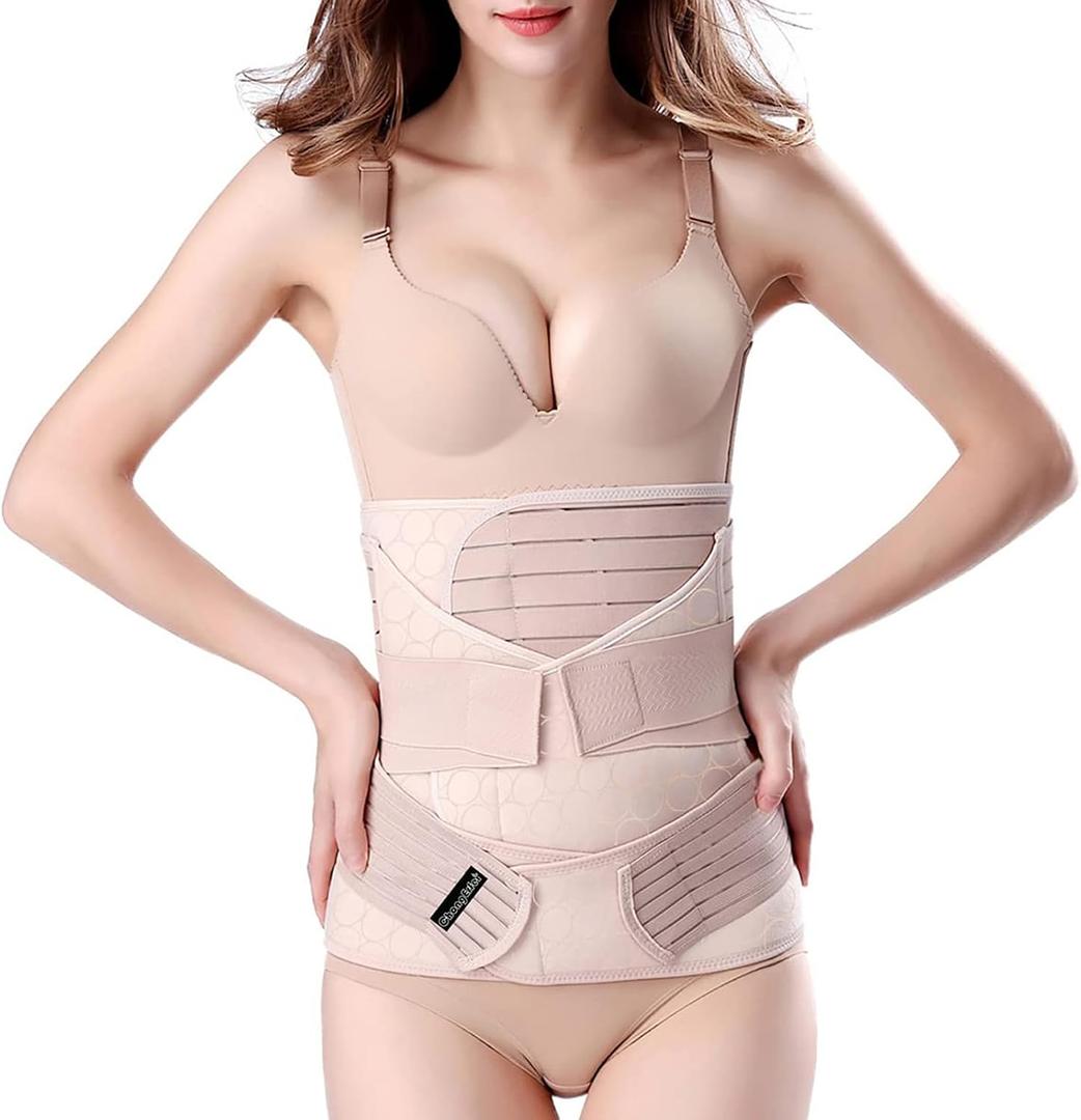ChongErfei 3 in 1 Postpartum Support Recovery Belly Wrap Waist/Pelvis Belt Body Shaper Postnatal Shapewear,XL Beige