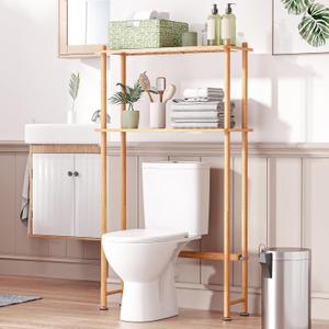 AmazerBath Bamboo Over The Toilet Storage Shelf, 2-Tier Over Toilet Organizer Rack, Freestanding Above Toilet Shelf for Bathroom, Laundry, Space Saver, Natural Color