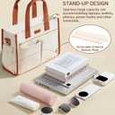 Canvas Tote Bag for Women, 15-Pockets Work Laptop Tote Purse Large Crossbody Nurse Teacher Bible Bag for School Travel Daily | with Strap & Zipper, Multi Compartment, Stand Upright Stably, College Shoulder Bag, Clinical Nursing Bag, Mothers Day Gifts