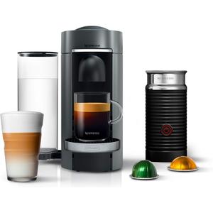 Nespresso Vertuo Plus Deluxe Coffee and Espresso Maker by De'Longhi, Titan with Aeroccino Milk Frother, 110 Volts