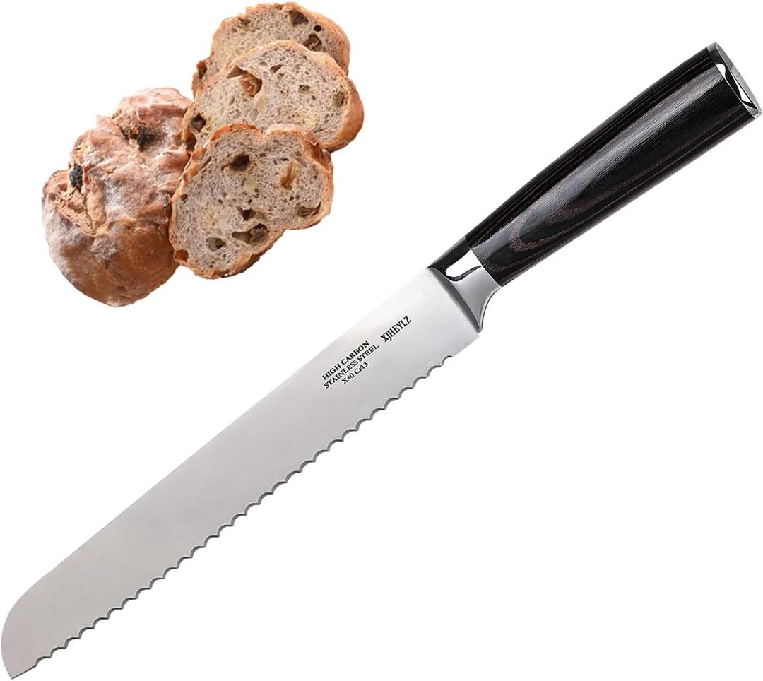 Sourdough bread knife, Bread slicer for homemade bread, Serrated Knife with Stainless Steel, Sourdough, Cake cutter, 8-inch (Black)