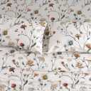 DAUAOTO 100% Cotton Bedding Printed Sheets Set for Queen Size Bed Up to 14" Deep Mattress, Floral Botanical Pattern Bedlinen Sets