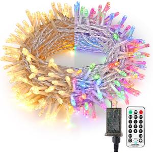 Brizled Christmas Lights, 65.67ft 200 LED Tree Lights Color Changing, 11-Function Warm White & Multicolor Christmas Light String, Connectable 29V Adapter Fairy Lighting with Remote for Xmas Tree Party