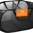 Foldable Laundry Baskets, Collapsible Mesh Laundry Hamper, Durable Pop Up Laundry Basket, 2 Compartments Clothes Hampers for Laundry, Easy to Carry & Sort for Dorm, Home, Kids Room, Travel Black