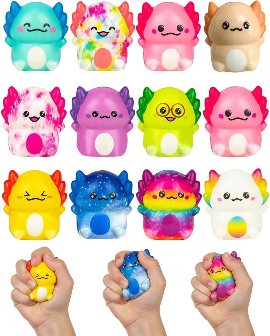 12PC Axolotl Squishy Toys  Soft Slow Rising Stress Relief Sensory Fidget Toys for Kids Girls  Classroom Rewards, Birthday Party Favors, Treasure Box Prizes