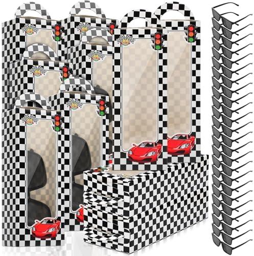 Fuyoooo 12 Sets Racecar Checkered Party Favors Black Sunglasses Checkered Racing Party Favor Bags Race Car Theme Birthday Supplies