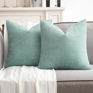 MIULEE Pack of 2 Aqua Green Decorative Pillow Covers 18x18 Inch Soft Chenille Couch Spring Throw Pillows Farmhouse Cushion Covers for Home Decor Sofa Bedroom Living Room