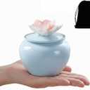 Adult Keepsake Urn for Ashes, 3 Inch Small Ceramic Memorial Urn with Sculpted Flower Lid, Handcrafted Decorative Urn for Women, Sympathy Remembrance Gift (Magnolia-Inspired Flower Lid)