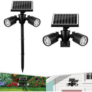 EMANER Solar Motion Sensor Light Outdoor, Motion Detect On/Off or Stay On, 5000mAh Spotlights Dusk to Dawn, Wall Mount or Pole Stake in Ground Solar Security Flood Light for Patio Yard Garden, 1Pack