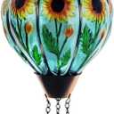 Starsoul Sunflower Hot Air Balloon Solar Lantern Glass Outdoor Hot Air Balloon Solar Flickering Flame Light Hanging Solar Lanterns Outdoor Waterproof Garden Patio Yard Party Decor