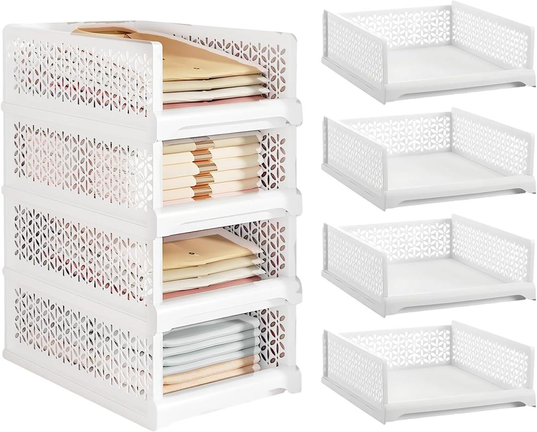 Wanheart Stackable PP Material Drawer Boxes for Wardrobe Storage Foldable Wardrobe Storage, Suitable for Bedrooms White 4-Piece Set (Small, short model)