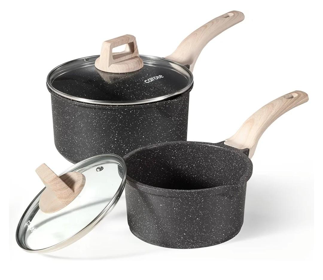 CAROTE 1.5Qt & 3.0Qt Sauce Pan Sets with Lid Cooking Pots Nonstick Saucepans Cookware Set with Pour Spout Small Kitchen Pot, Induction Comptable, Easy to Clean, PFOA FREE (Classic Granite)