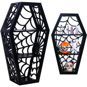 Spider Web Coffin Shelf - Vintage Haloowen Decor for Bathroom and Kitchen - Gothic Furniture for Countertop Stand - Goth Accessories Spooky Wall Decor - Witchy Gifts for Women
