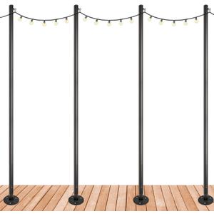Premium String Light Poles - 4 Pack - Extends to 10 Feet Deck Mount (Wood/Concrete)
