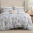 Bedsure Comforter Set King Size - Cute Floral Bedding Comforter Set, 3 Pieces, 1 Soft Reversible Beige Gardern Paisley Flowers Comforter and 2 Pillow Shams