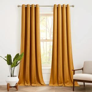 RYB HOME Orange Yellow Velvet Curtains for Living Room, Rustproof Grommets Heavy Duty Window Treatment Privacy Room Darkening Farmhouse Decor for Holiday Decoration Party Backdrops, W52 x L84 inch