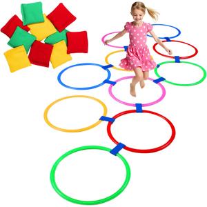 Multi-Game Hopscotch Set with Toss Bean Bags, Hopscotch Ring Game for Kids, Outdoor Physical Games Promoting Coordination, Durable Playground Toys for Boys and Girls