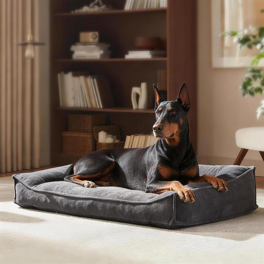FURTIME XXL Orthopedic Dog Beds Large Sized Dog, Extra Thick Supportive Comfort Pet Sofa, Ergonomic Slant Dog Couch Bed with Removable Washable Cover, Ultra Soft Surface & Non-Slip Bottom, Grey, 48"